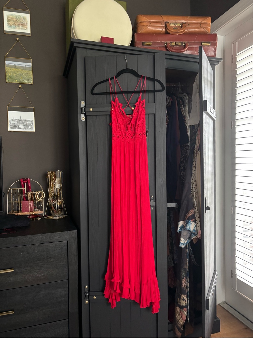 Free People Red Lace Maxi Dress with Strappy Back Detail